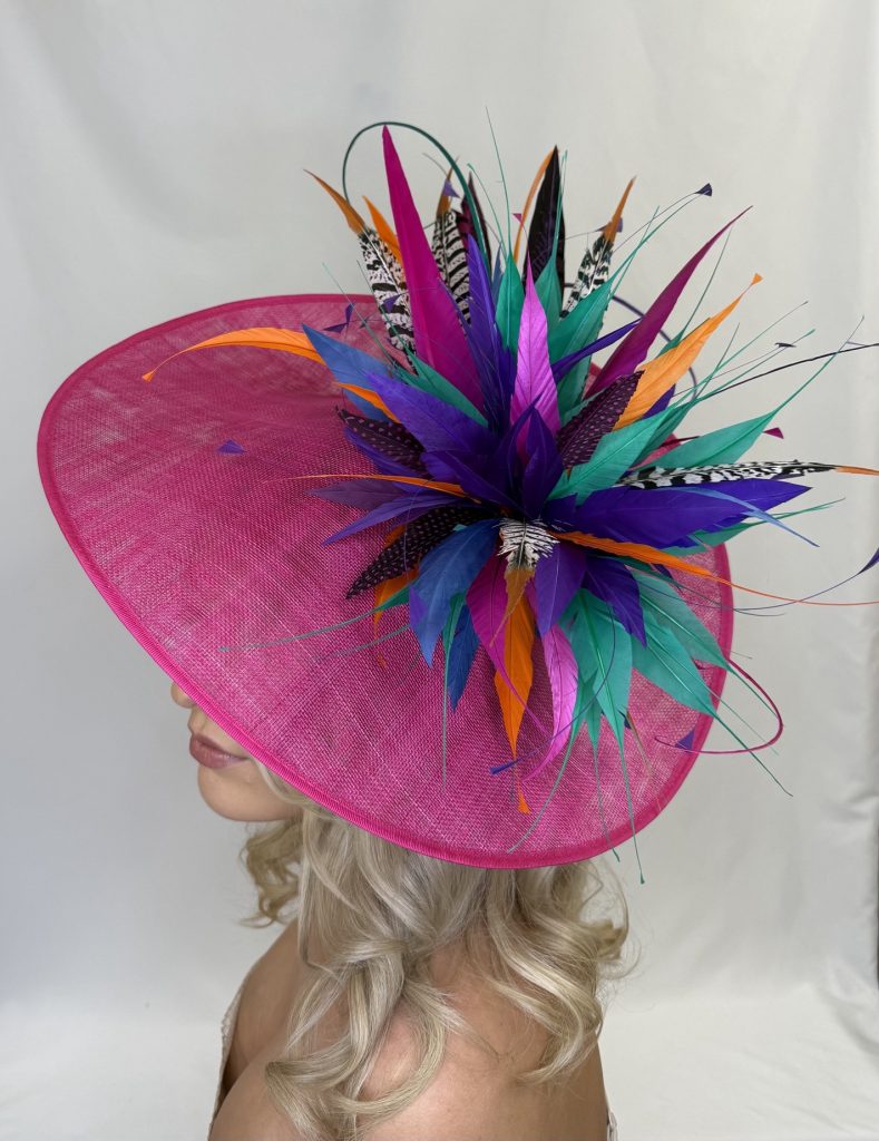 wow style hat multi colour feathers